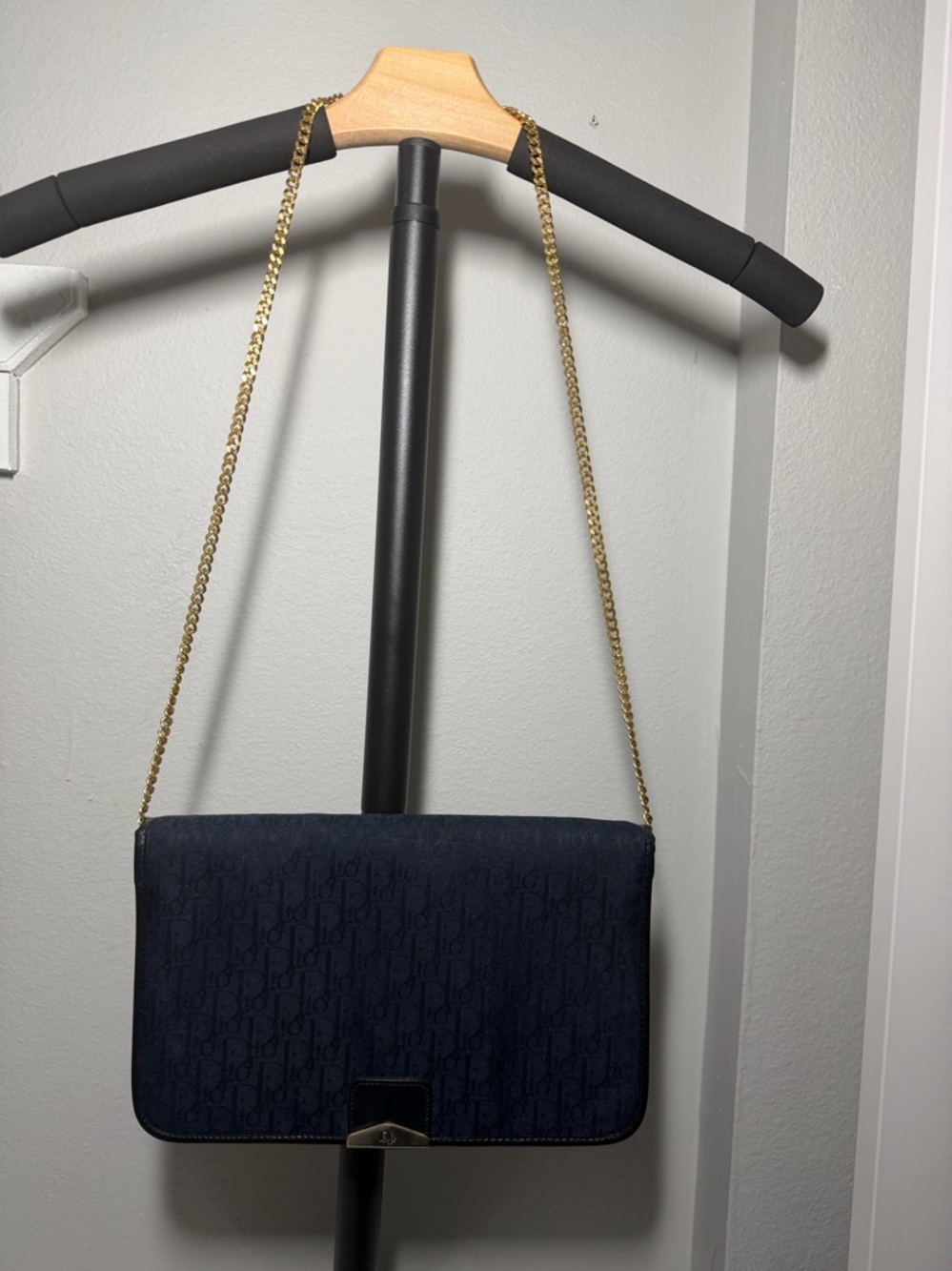 Vintage Christian Dior Navy Trotter mono canvas envelope bag w chain COA - Picture 3 of 13